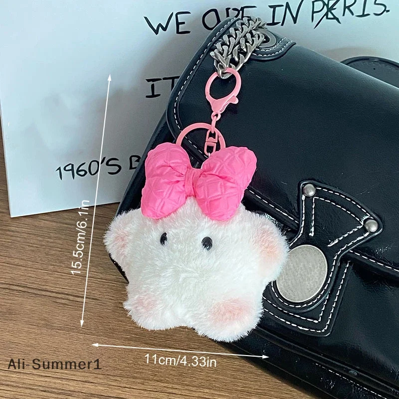 【E】Kawii Squeak Bow Star Plüsch-Schlüsselanhänger, niedlicher gefüllter Pentagramm-Puppen-Anhänger, Schlüsselanhänger, Tasche, Dekoration, Plüschtiere für Mädchen, Geschenke