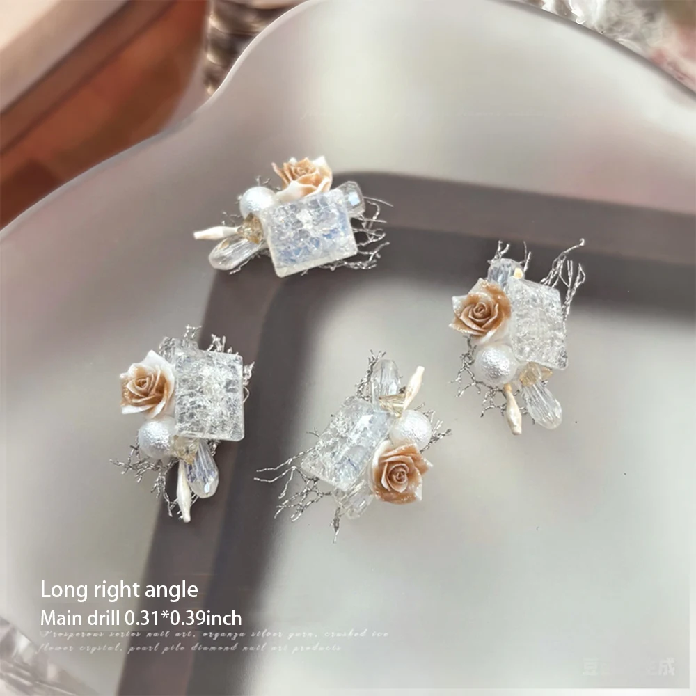 2/3 Stuks Organza Mesh Kant Camellia Bloem Strass Nail Art Met Luxe Vet Vierkant/Ovaal Kristal nagel Charme DIY Bruid Nagel Onderdelen