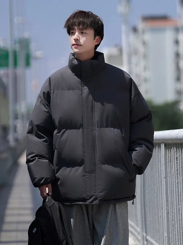 ملابس خارجية شتوية فضفاضة من القطن من Thiened للرجال بياقة غير رسمية ملابس خارجية شتوية دافئة للشباب بحاشية مستقيمة وسحاب لون نقي