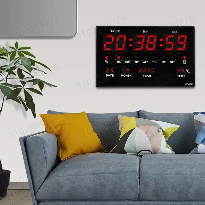DIVEDEER LED Digital Electronic Clock Backlight Large Digital Alarm Clock Temperature Calendar Bedroom Wall Calendar Clock