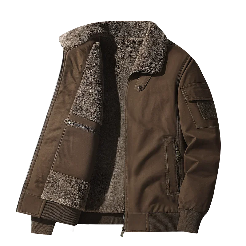 Jacket Men Simple High-end New Pure Cotton Washed Cotton Jacket Men Winter Velvet Fur Collar Top Retro Lapel Workwear Jacket