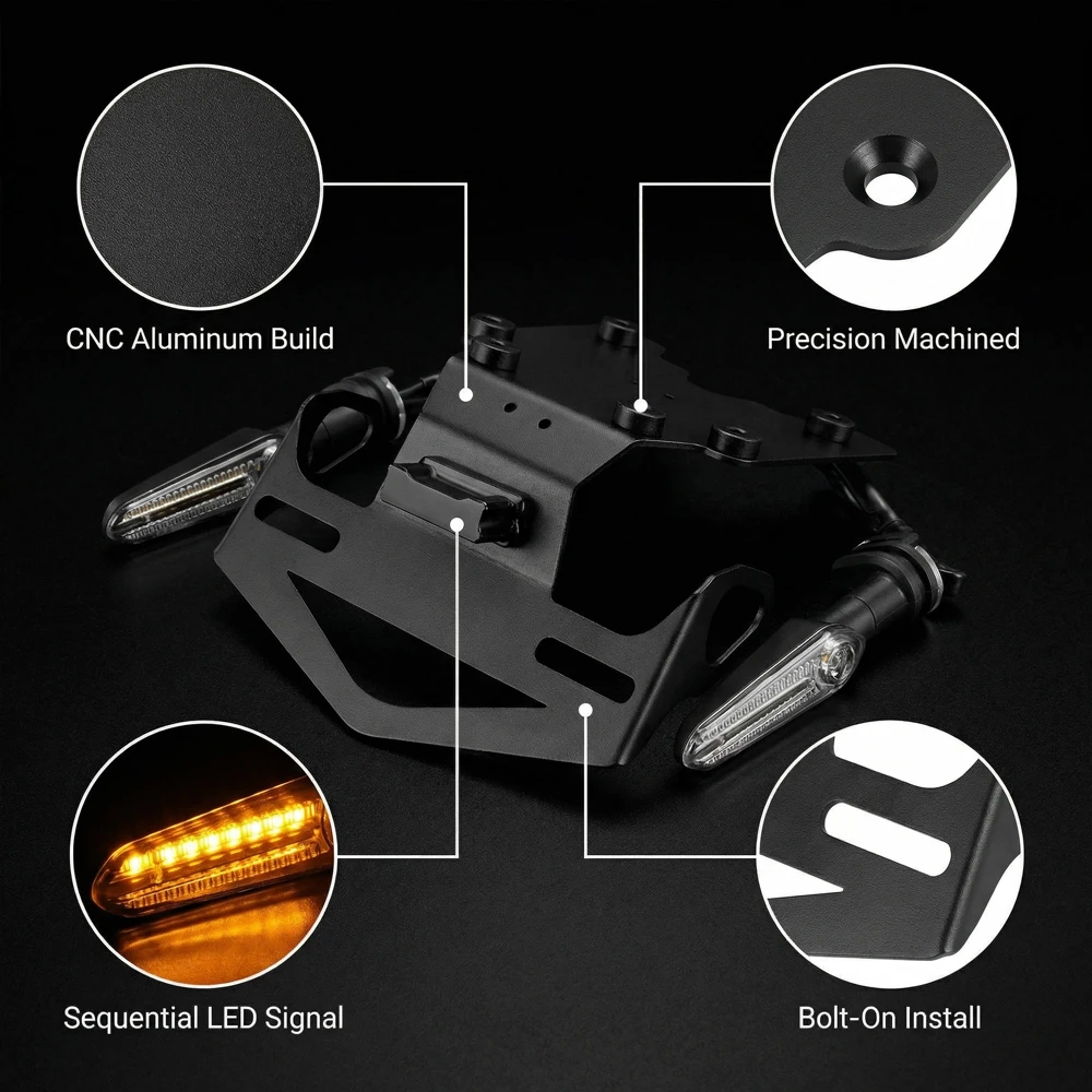 For Yamaha Tenere 700 XT700Z Tenere700 2019 Motorcycle Rear License Plate Holder Bracket with Light Tail Tidy Fender Eliminator