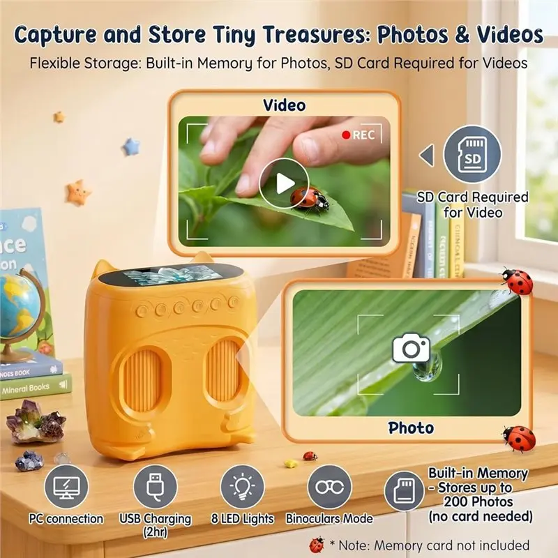 ABHU For Kids Microscope And Telescope 10X Pocket Telescope, 1000X Digital Microscope Featuring 2.0