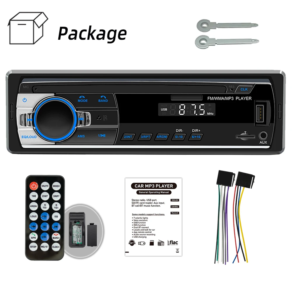 BQCC 1 Din Car Radio MP3 Player Digital Bluetooth Car Stereo Player FM Radio Stereo Audio Music USB/SD with In Dash AUX Input