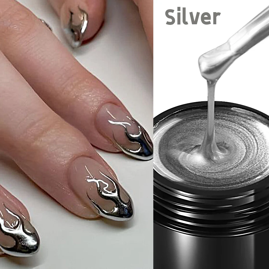 5mlGold Silver Metallic Chrome 3D Painting Gel Polish Super Bright Rose Gold Mirror Metal Gel Drawing UV/LED  Semi Permanent Gel