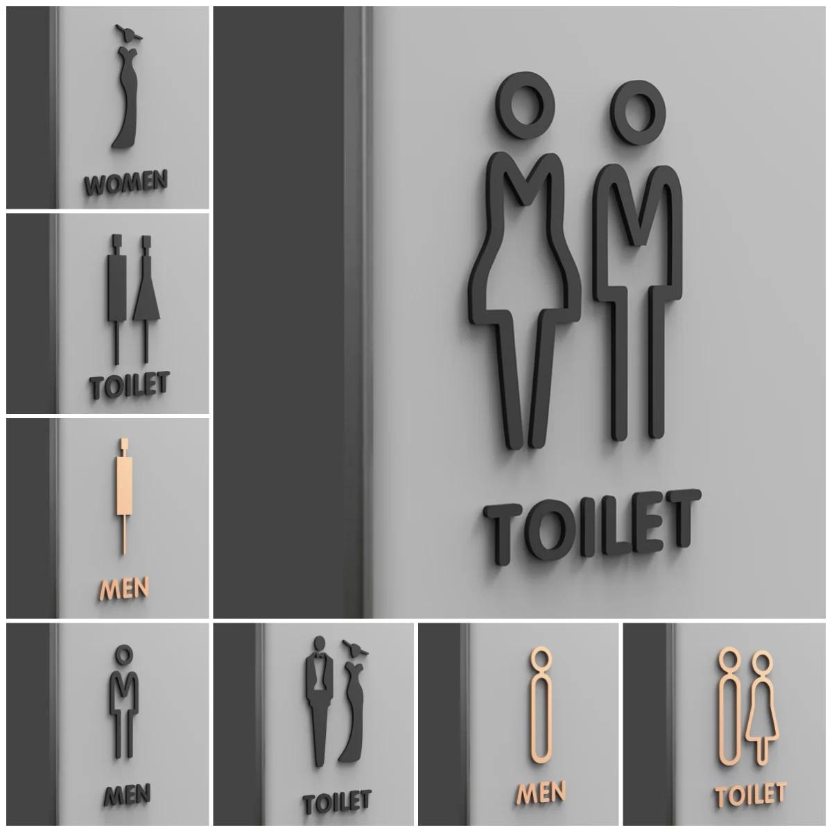 Family residence apartment hotel restaurant bathroom bathroom door men and women toilet logo 3D house number diy black gold art