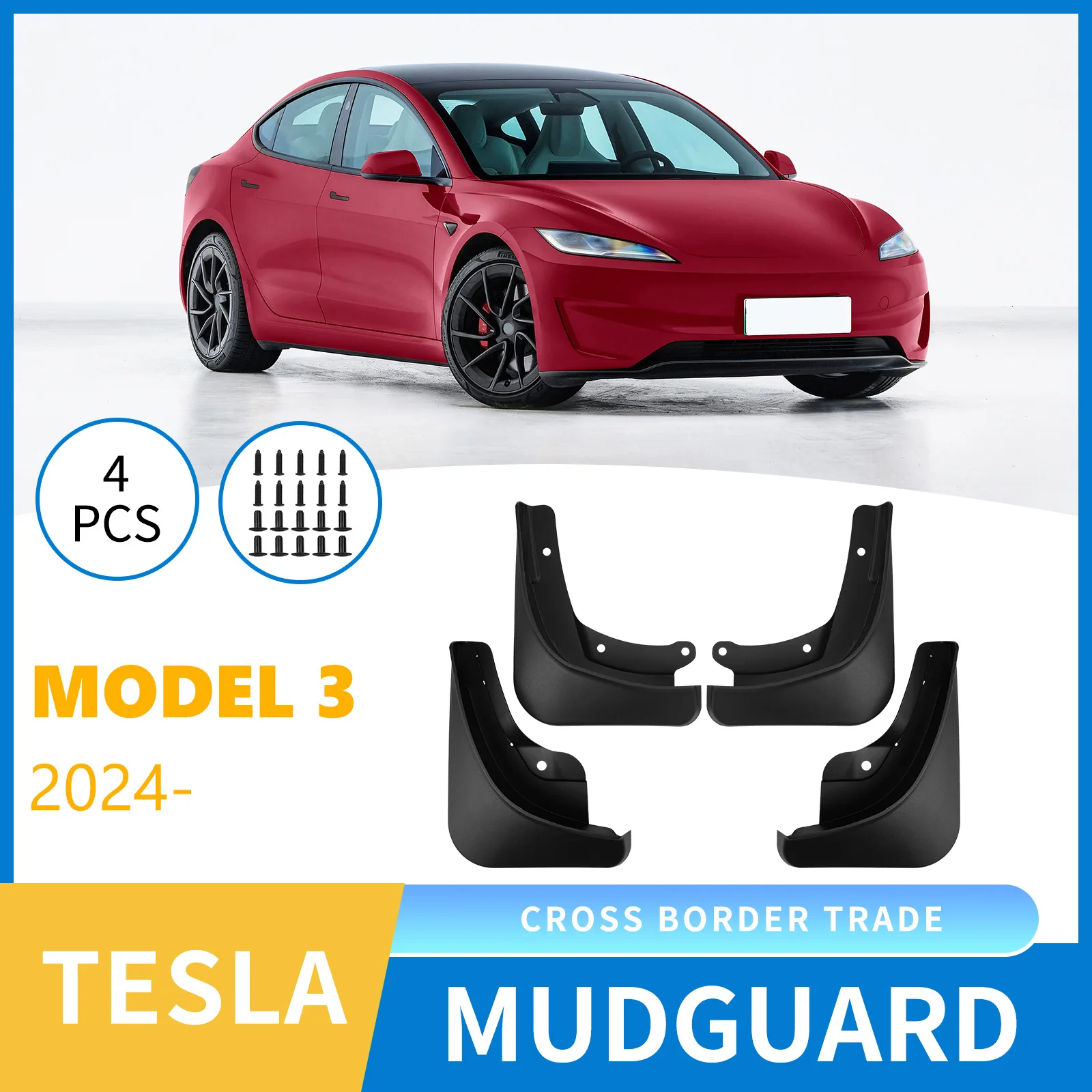 

Mudguard For Tesla Model 3 2024-2025 refreshed car mudguard sheet,Front Rear Flares Splash Guards Cover Car Accessorie