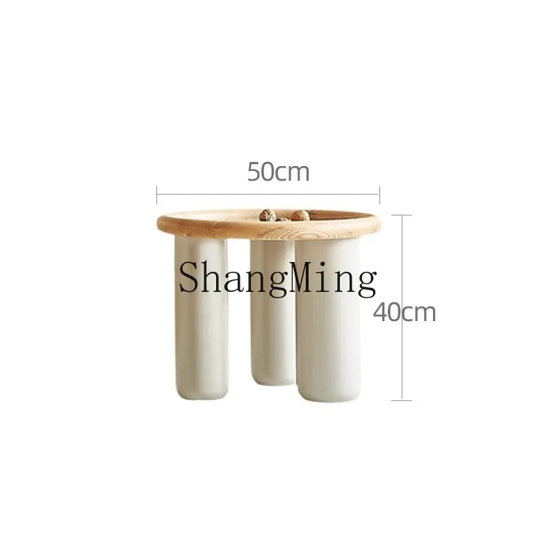 

ZHB small apartment creative solid wood coffee table wabi sand wind ash wood log minimalist series round edge combination