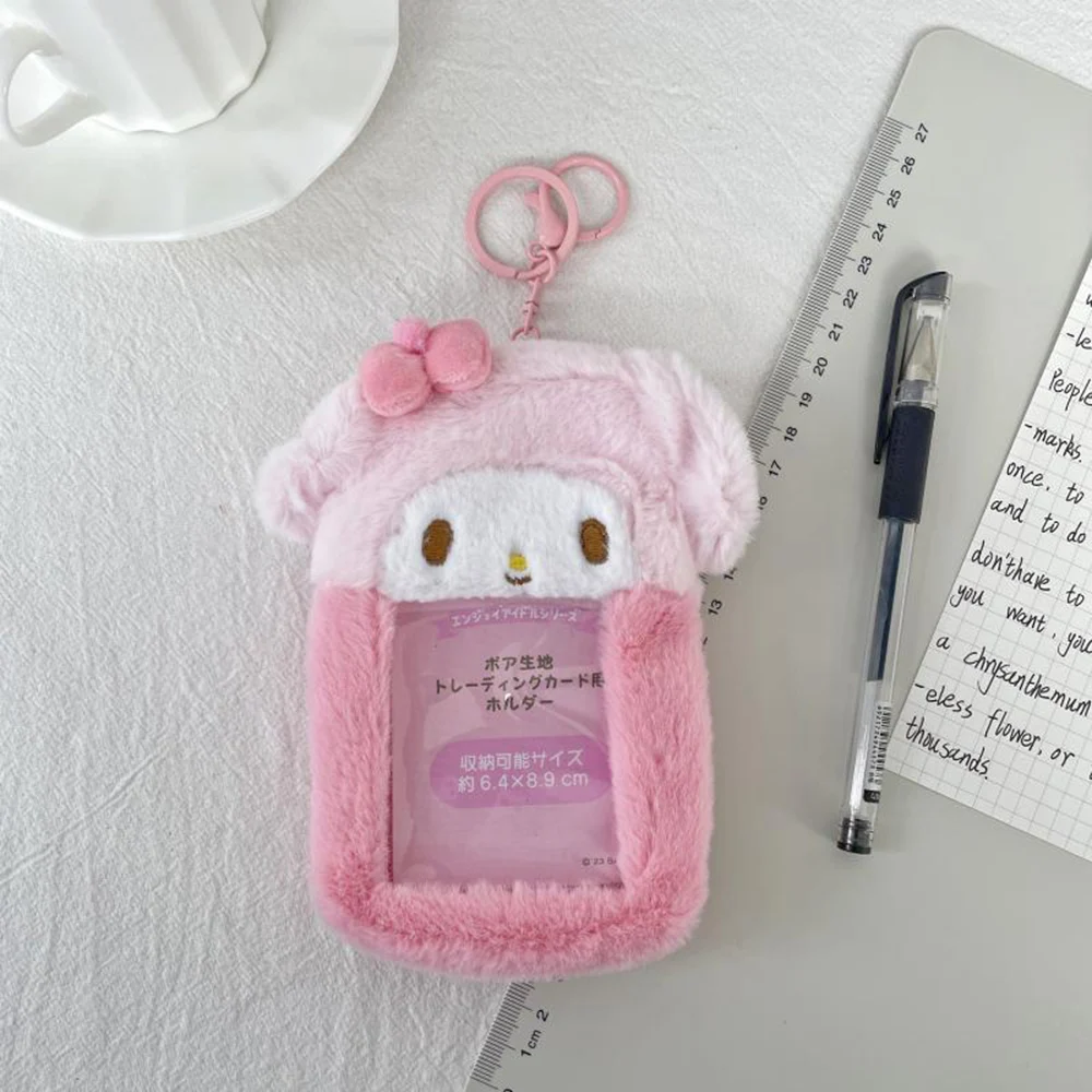 Sanrio Plush Cartoon Animal Kuromi Card Holder Small Card Transparent Protective Cover Pendant Student Keychain Card Bag Storage