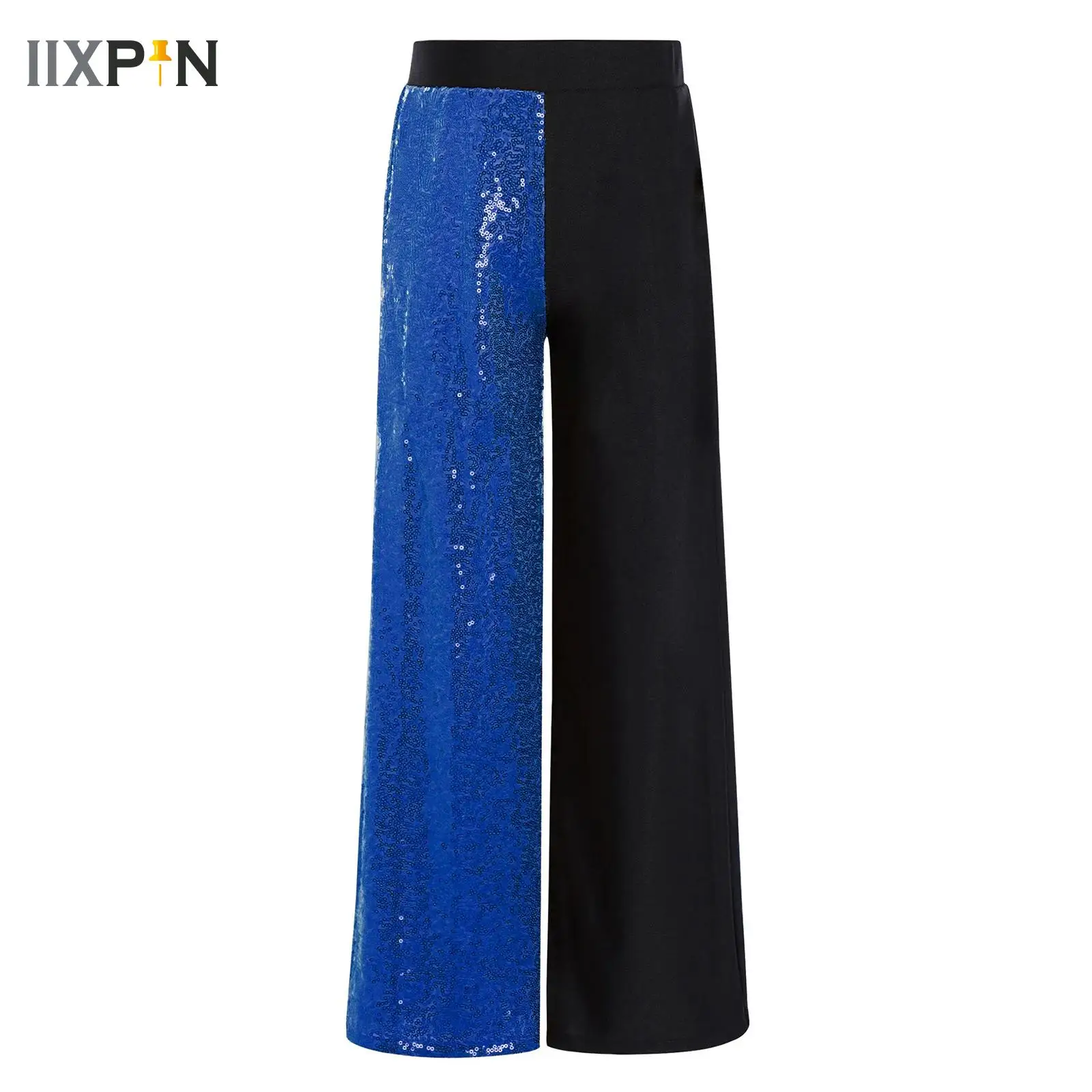 

Kid Girls Wide-Leg Dance Pants Lyrical Ballet Dancewear Elastic Waistband Sequins Patchwork Trousers for Performance Competition