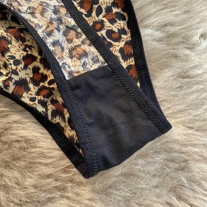 1PC Low Waist  Women Panties Leopard-print Sexy Underwear Women Seamless Silk Cotton Hollow Out Thongs Female Briefs Underwear