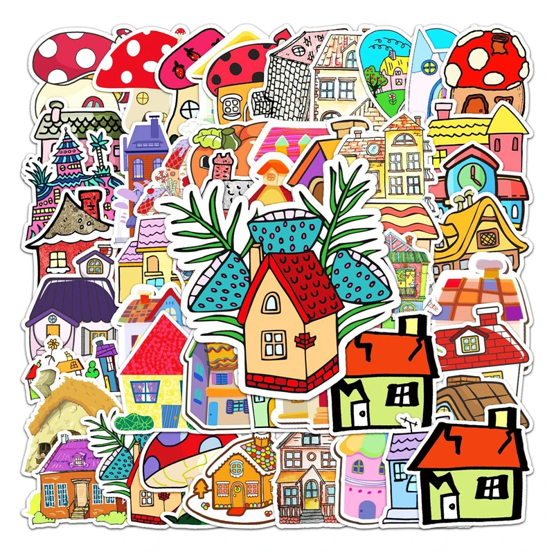 50pcs House Stickers decal scrapbooking diy pasters home decoration phone laptop waterproof cartoon 