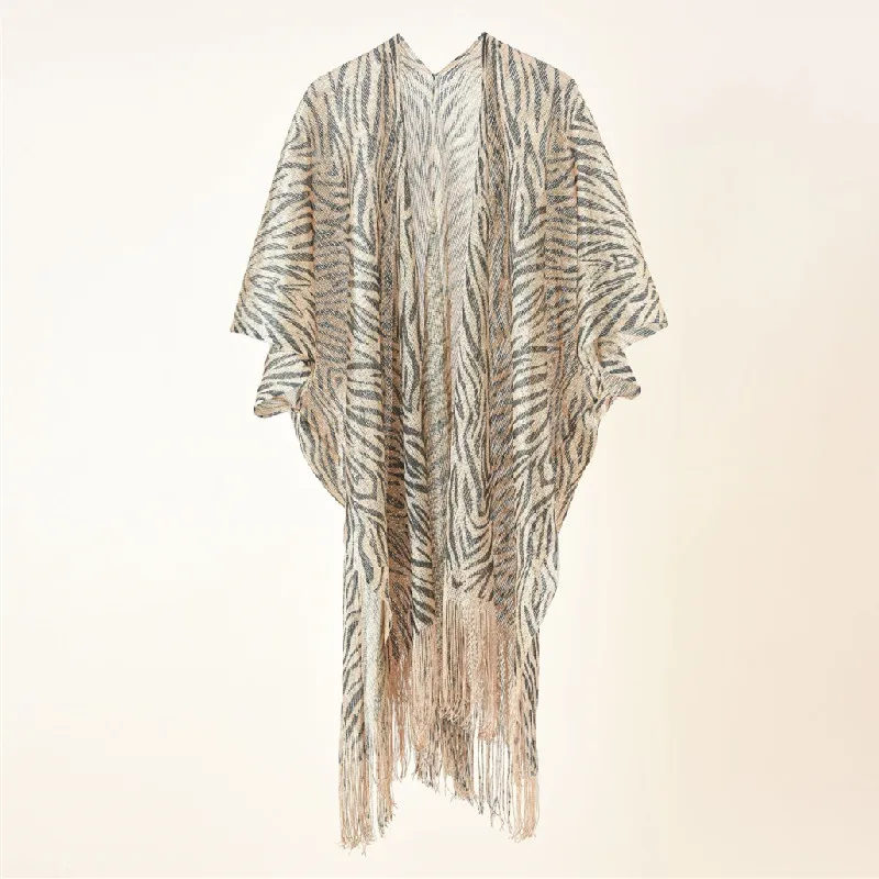 A Lady Zebra print cover spring and summer loose tassel mid-length design feeling European and n Wind Cardigan Blouse