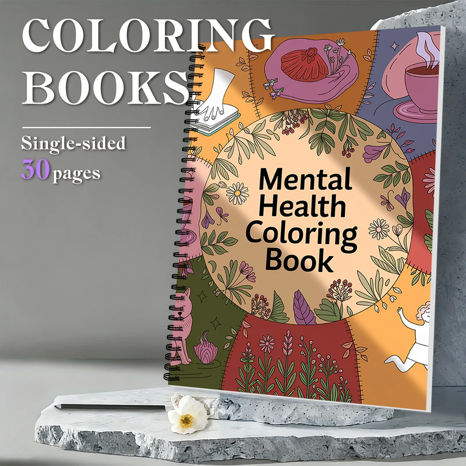 

1 шт., 30 страниц, цветочная книжка-раскраска для психического здоровья, поощрительные фразы для регулирования настроения, книга для расслабления для взрослых и подростков