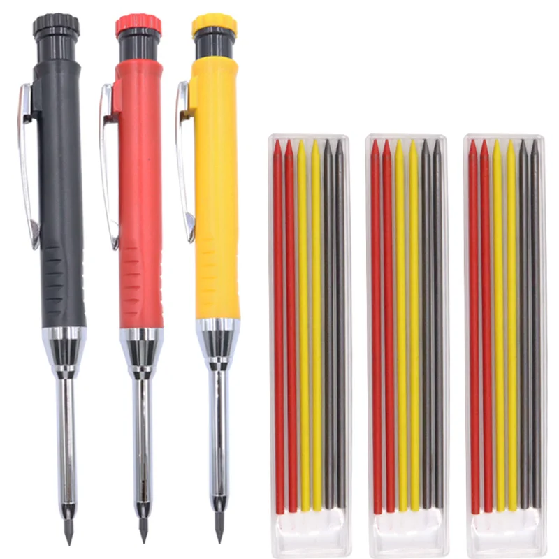 Metal Solid Carpenter Mechanical Pencil 2.8mm Refill Long Nosed Deep Hole Marker Built-in Sharpener for Woodworking engineering