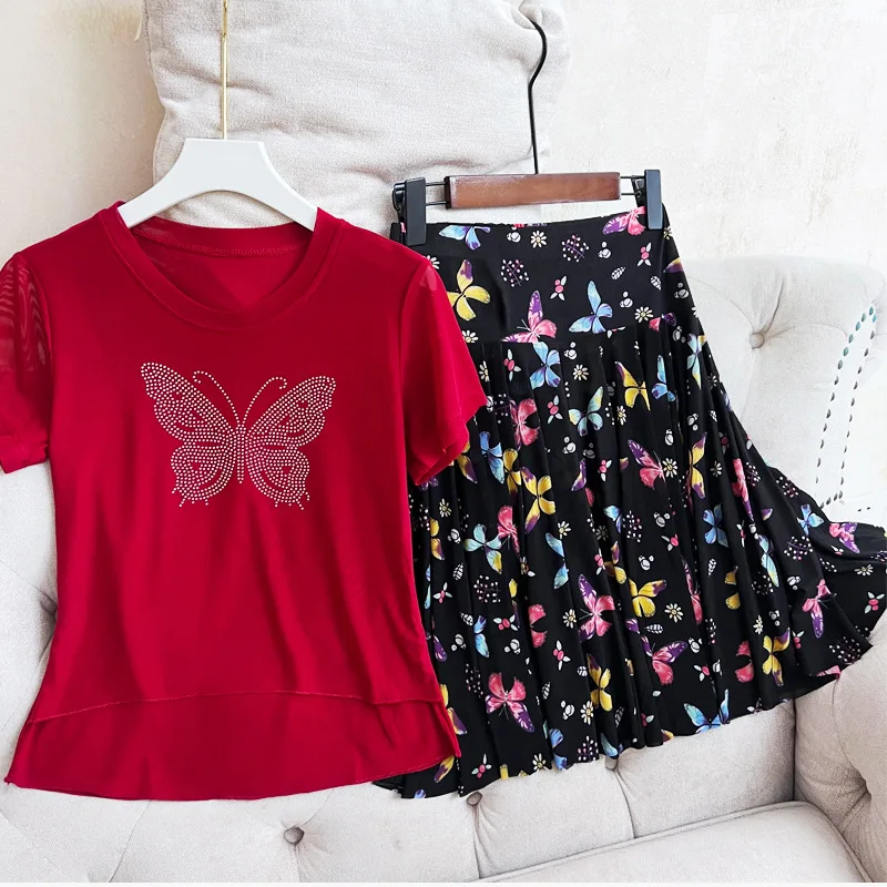 

Женский спортивный костюм для кадриль, футболка ort Sve, красные брюки для танцев моряка, юбка, расклешенная юбка, летний комплект