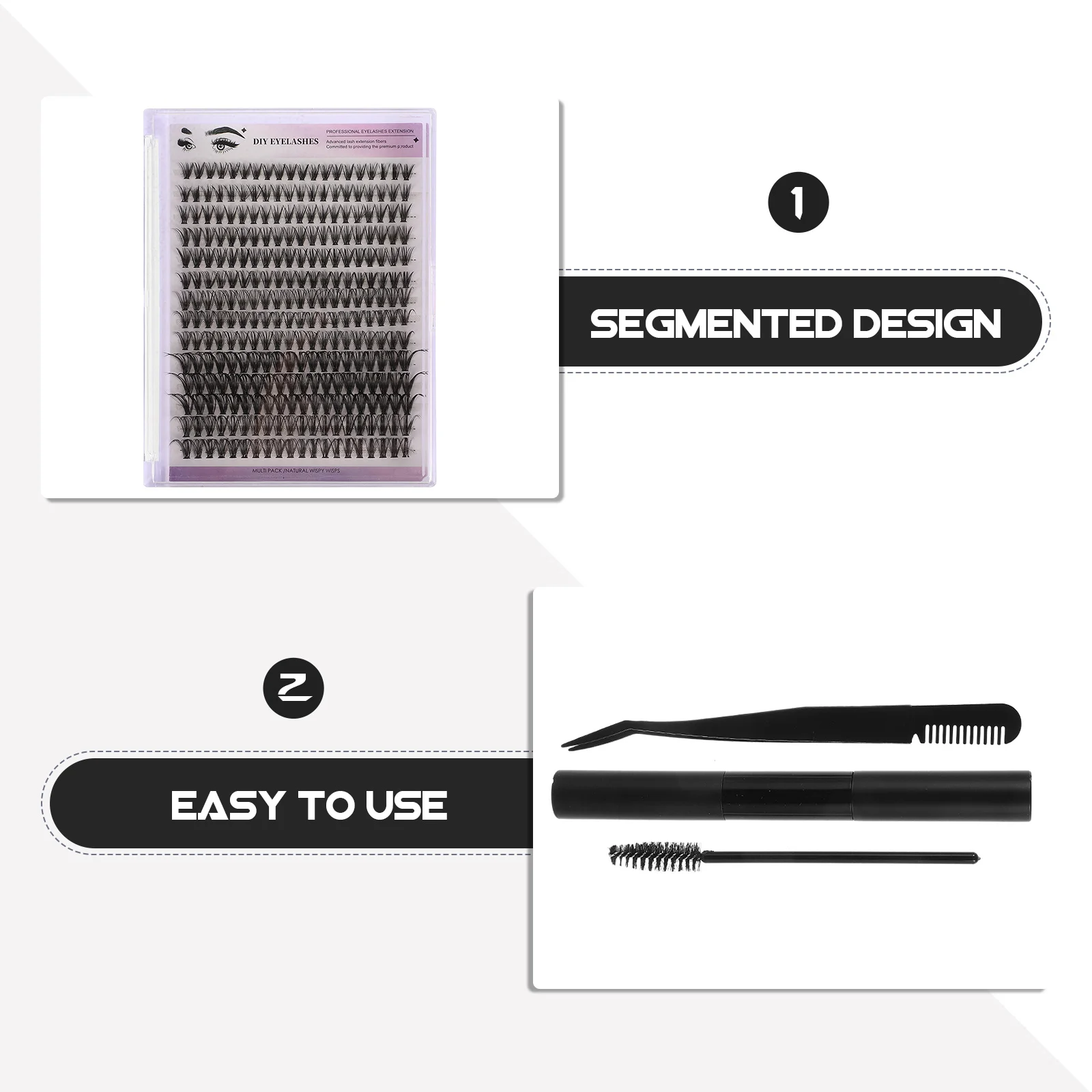 1 Set Diy False Eyelash Kit Individual Lashes Cluster Extensions Natural Look Portable Tools Remover Curved Tweezers Combs Brush