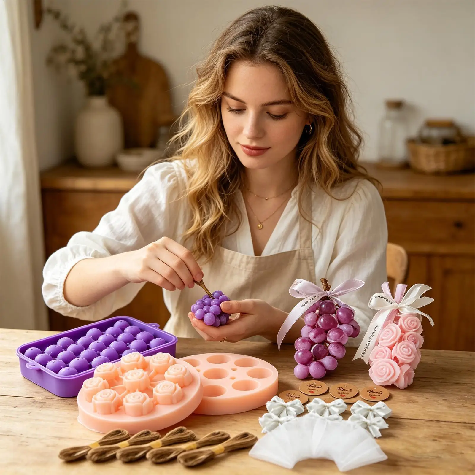 

Soap Making Kit For Adults Grape And Flower Crafts Mould With Ropes Bows Labels Soap Maker Kit For Adults Women Men Girls Boys