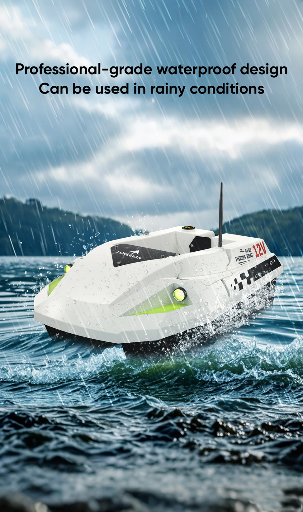 Bild 7: 12V Hochgeschwindigkeits-GPS-Köderboot, LOKEEVAN D50B GPS- und Beidou-Positionierungs-Fischerboot, automatische Rückkehr bei niedrigem Akkustand und Signalverlust, 3000G Zugkraft, Doppelrumpf-Futterboot mit 1,5 m Schleppnetz