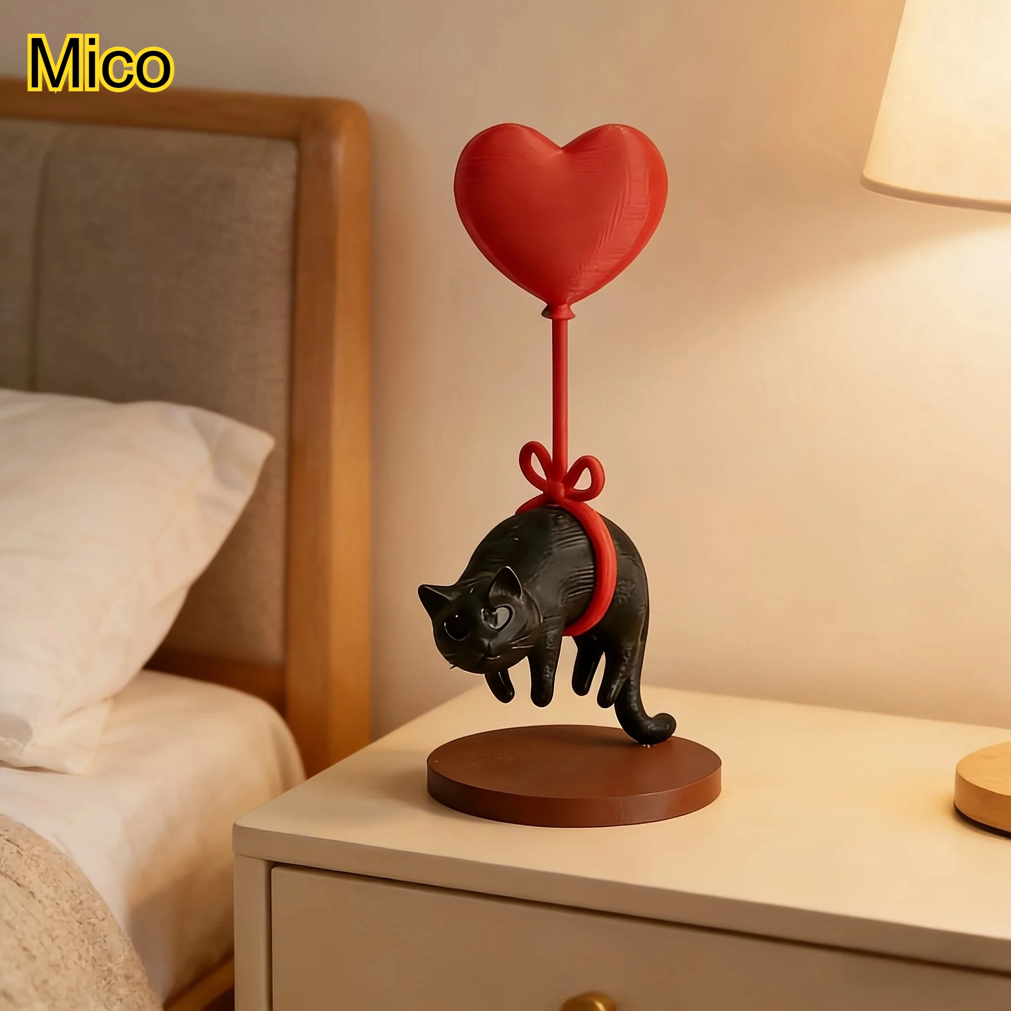 

3D Printed Floating Black Cat Heart Balloon Ornament