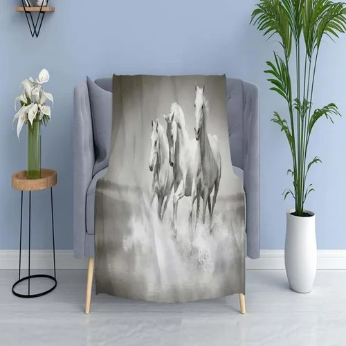 Else Carpet Else White Gray Running Horses Wellsoft Patterned 3D Tv Blankets