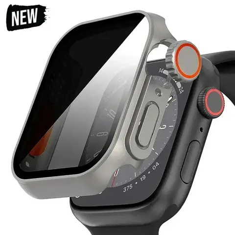 Apple Watch 용 케이스 Apple Watch Series9/8/7/6/5/4 SE 44 45 41 40mm 울트라 개인 정보 보호 강화 유리 화면 보호기 케이스로 변경