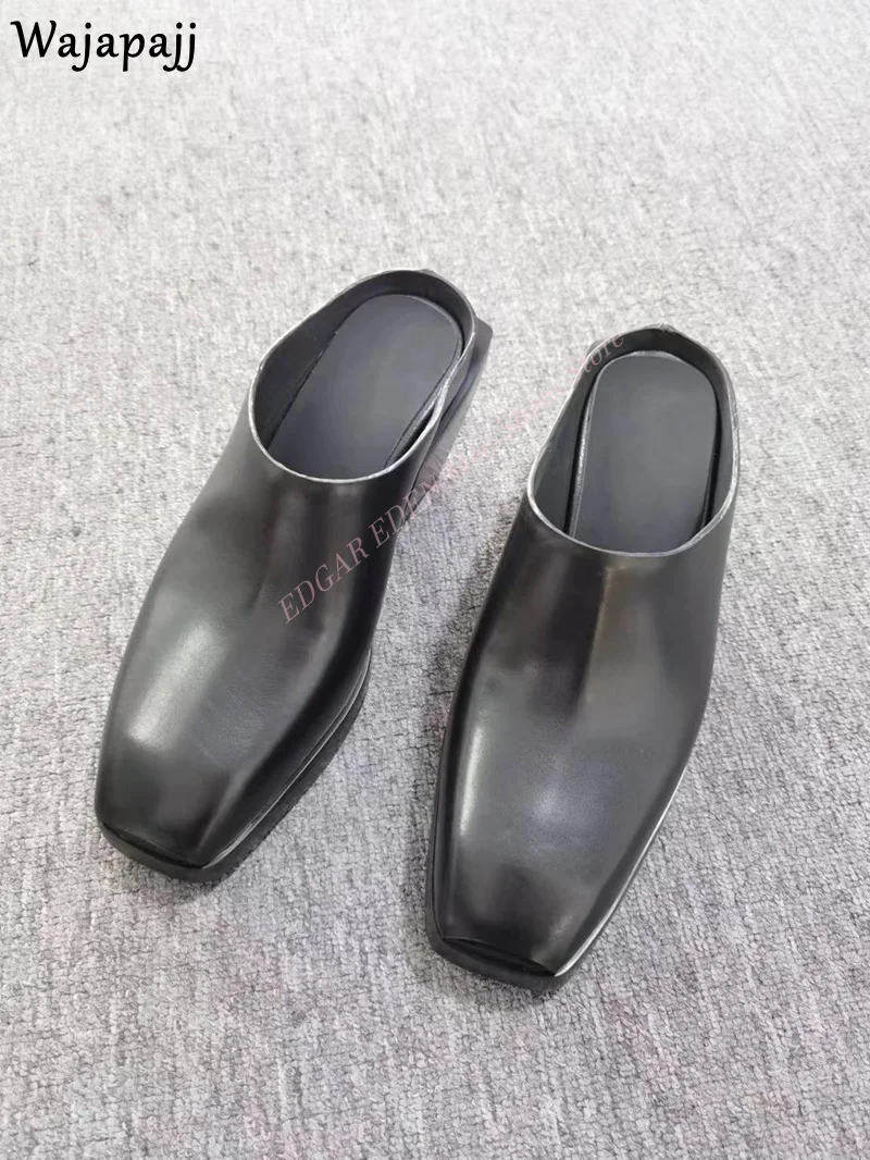 High Quality Genuine Leather Men\'s Summer Slippers Fashion Wedge Heel Slip On Anti-Slip Summer Mules Black Outside Sandal Shoes