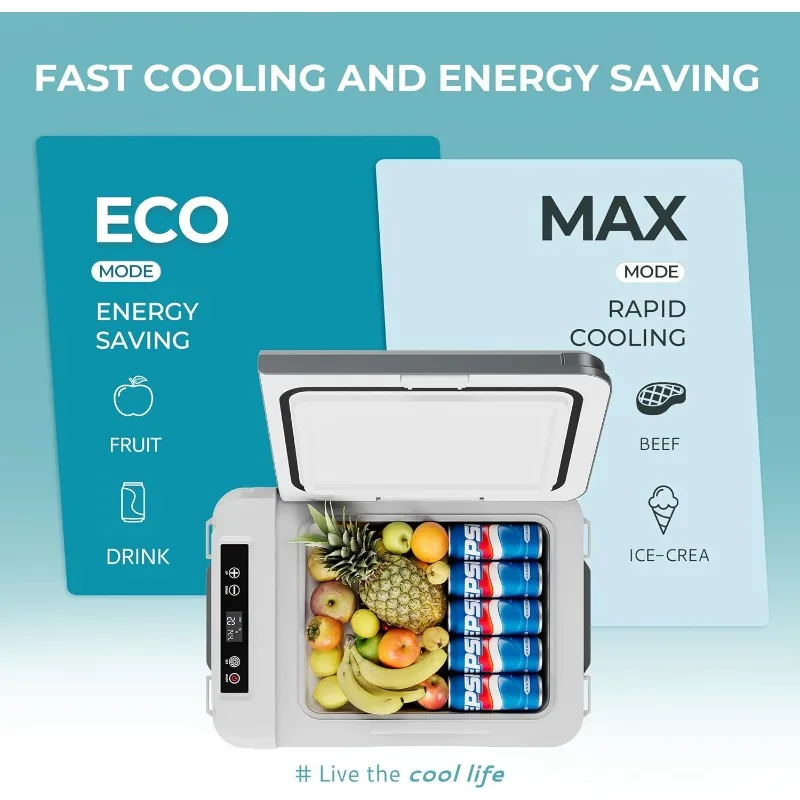 EUHOMY 12ボルト冷蔵庫、17クォート（15L）コンプレッサー式電動クーラー、アプリ制御、車載冷蔵庫12/24V DC & 120-240V AC