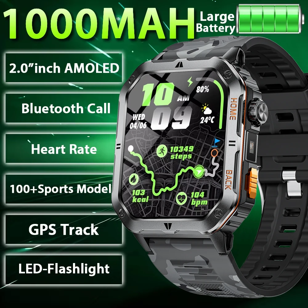 

2025 New Military 1000mAh Battery Smart Watch T-Rex 3 Bluetooth Call Health Monitor IP68Waterproof Sports Tracker Smartwatch Men