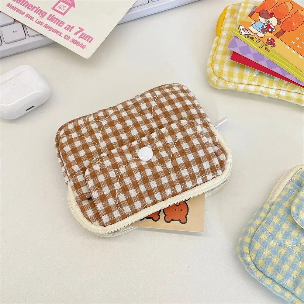 Simple Plaid Coin Purse Quilted Multi Layer Card Storage Bag Polyester Multifunctional Storage Bag For Girls