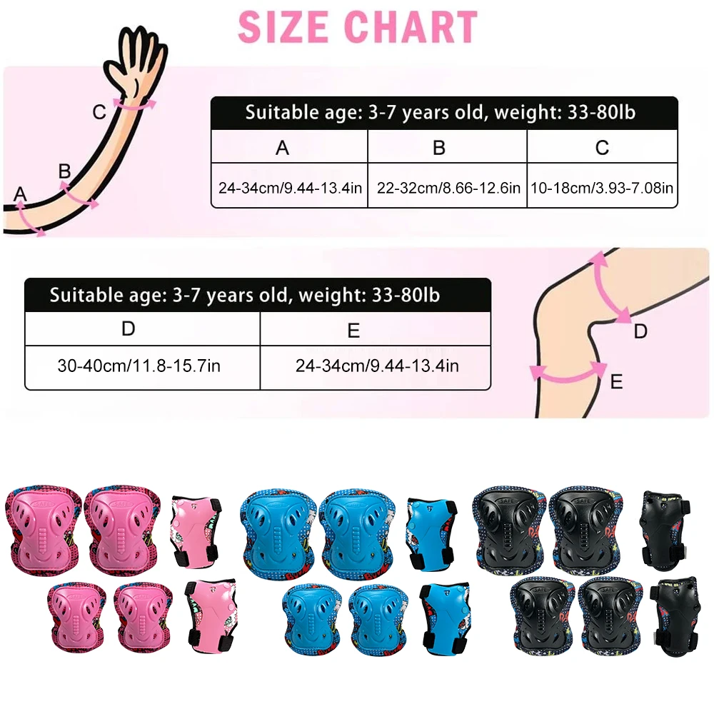 6PCS Knee Pads for Kids Protective Gear Set with Knee Pads Elbow Pads & Wrist Guards Ideal for Girls Boys Skating Scooter Bike