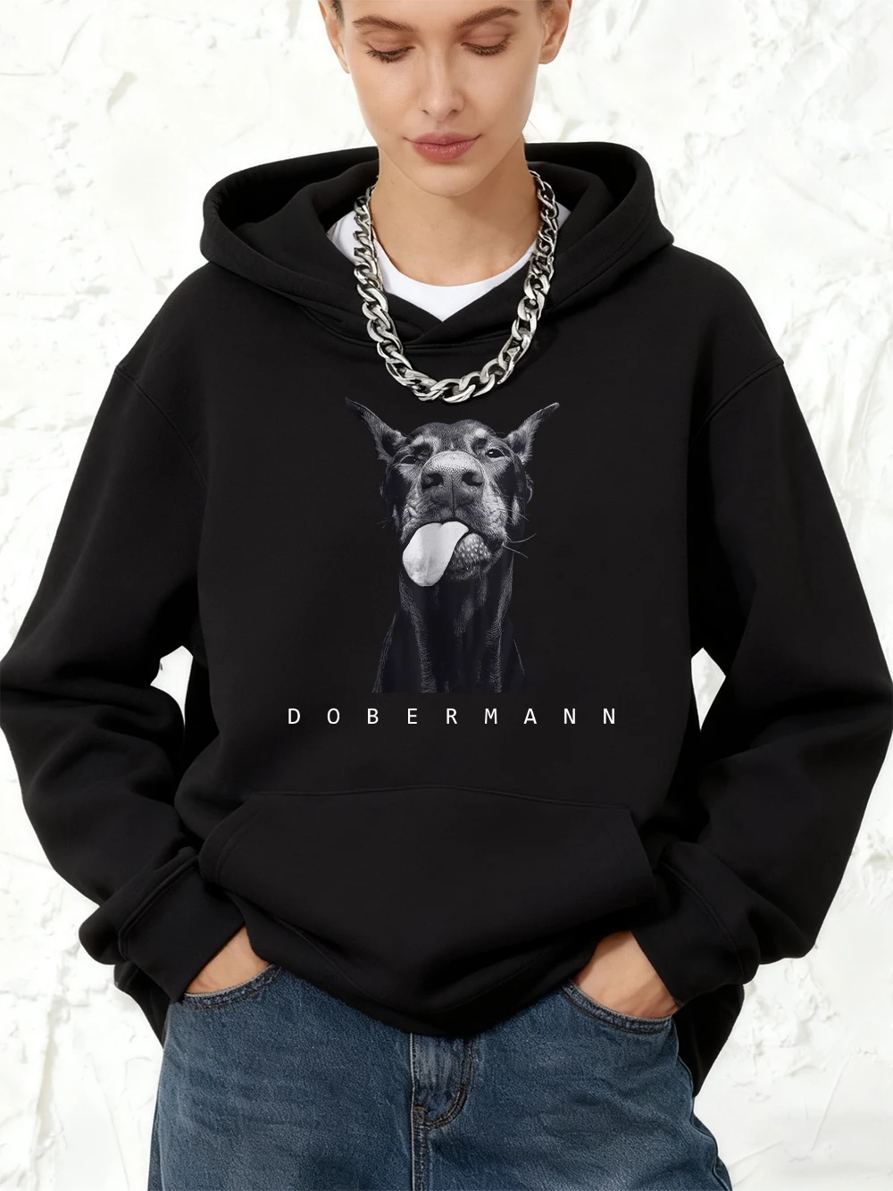 موضة الإبداع دوبيرمان يطبع سترات قطنية عالية الجودة المرأة رياضي فضفاض البلوز الشتاء الصوف الدافئة البلوز الركض جيب القمم