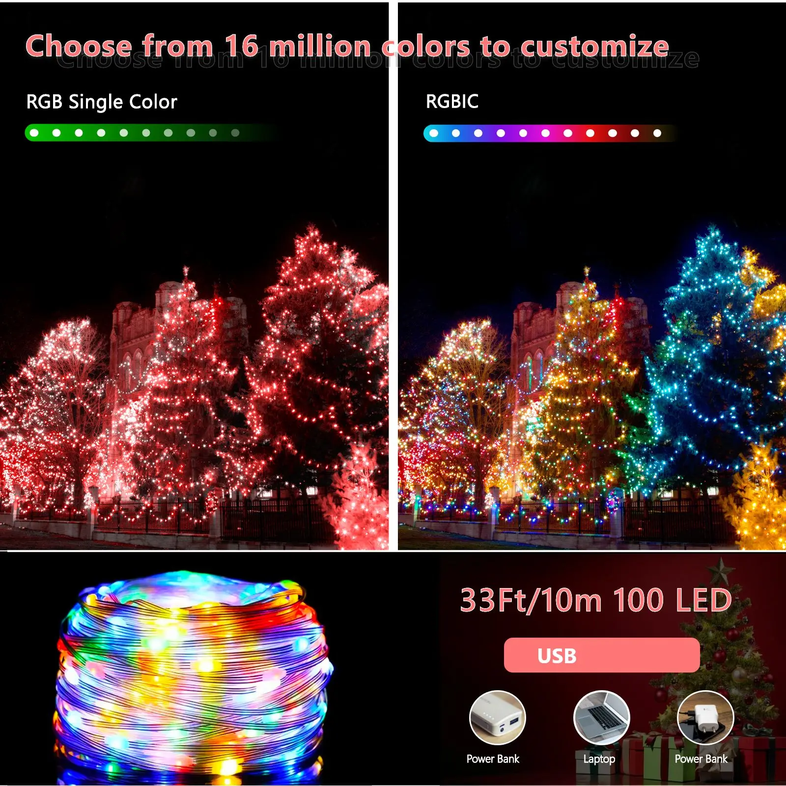 LED Strip Light USB WIFI Bluetooth APP Control Color Changing RGB Smart Fairy Light with IR 2.4G Remote Room Decoration Party