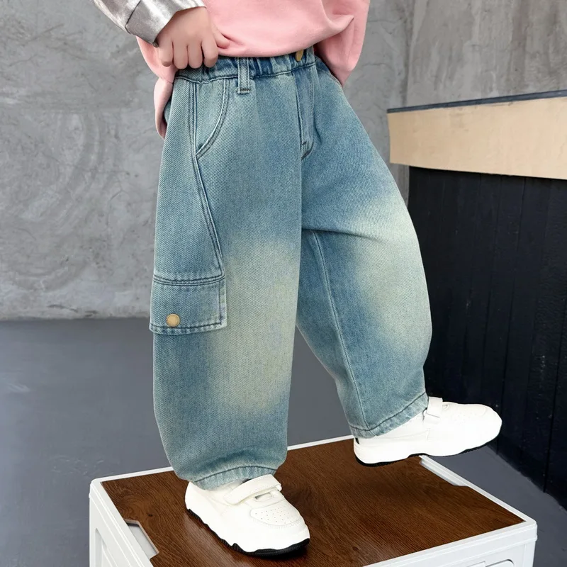 Baby Boys Denim Pants Classics Children Loose Trousers Kids Casual Cargo Pants Fashion Streetwear Boys Jeans 2-11 Years