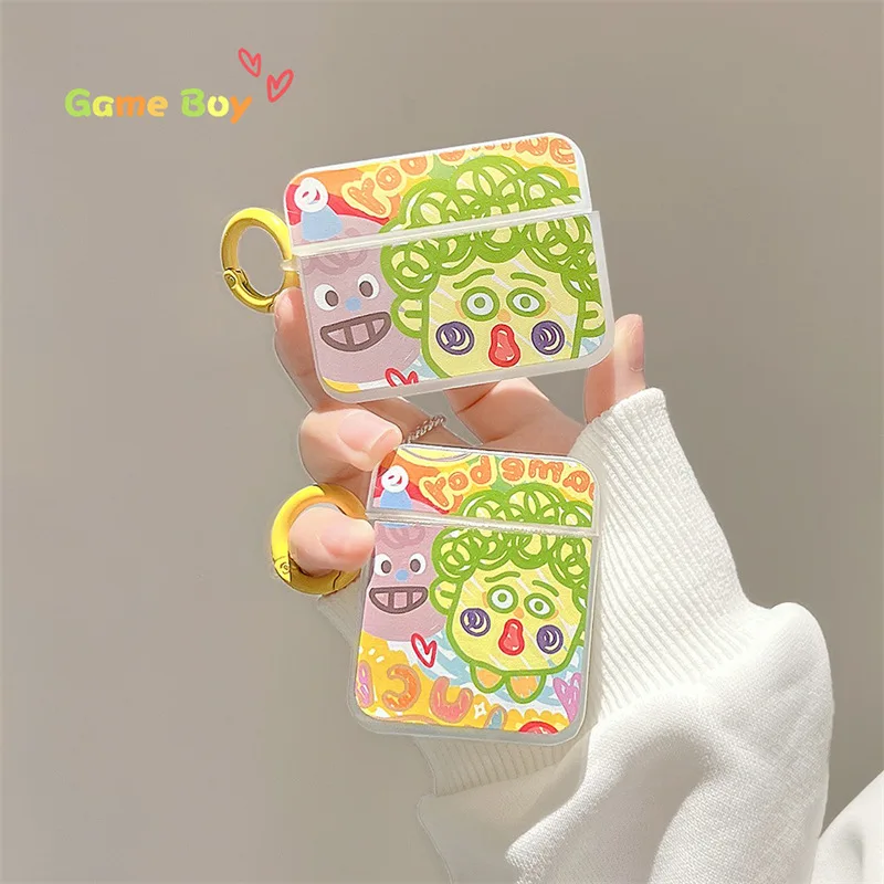 Disney Graffiti Curly Boy Case For Airpods 1 2 3 Cover Wireless Earphone Airpod Carabiner Soft Silicone Airpods Pro/Pro2 Case