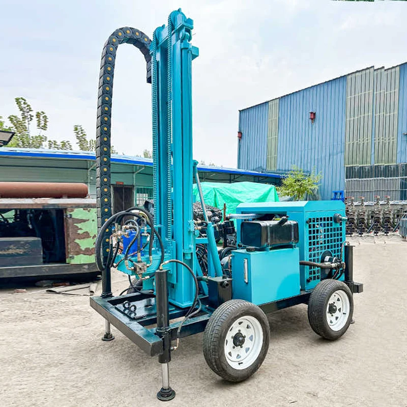 محرك الديزل المحمول آلة حفر آبار المياه الهوائية الدوارة مع عجلة