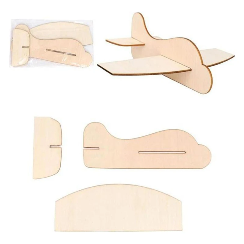 Em branco madeira avião brinquedo para crianças, montagem do avião, aeronave modelo, 4pcs