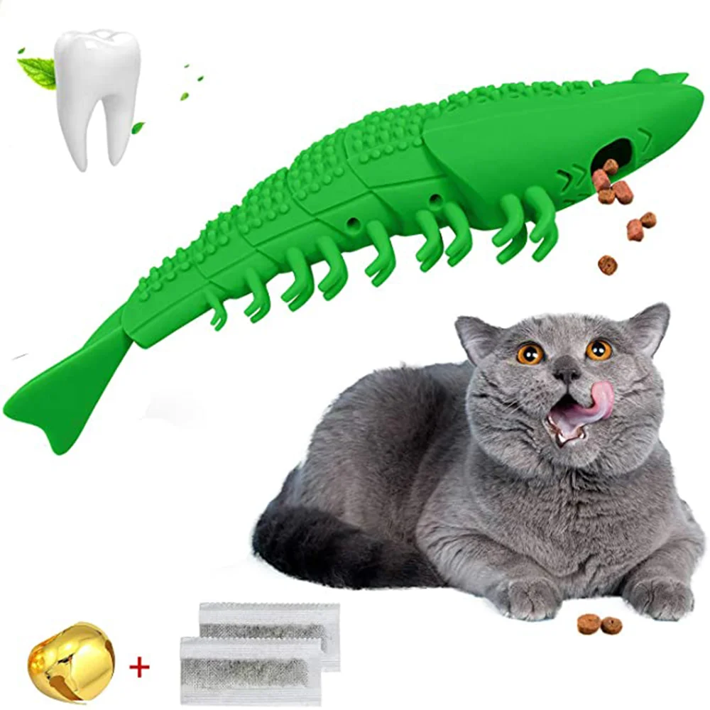 Pet Cat Interactive Toothbrush Catnip Toy Shark Crayfish Shape Safety Durable Hard Rubber Pets Cleaning Chew Toy Cat Treat Toy