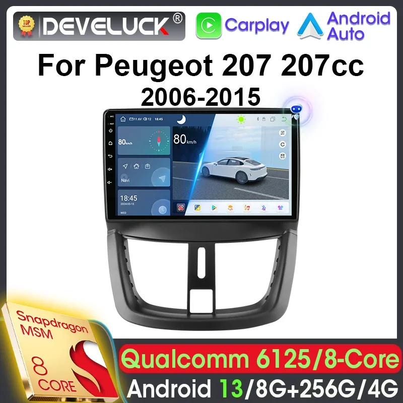 2 Din Android 13 Car Radio Qualcomm SM6125 For Peugeot 207 CC 207CC 2006 - 2015 Multimedia Video Player GPS 4G WIFI Carplay Auto