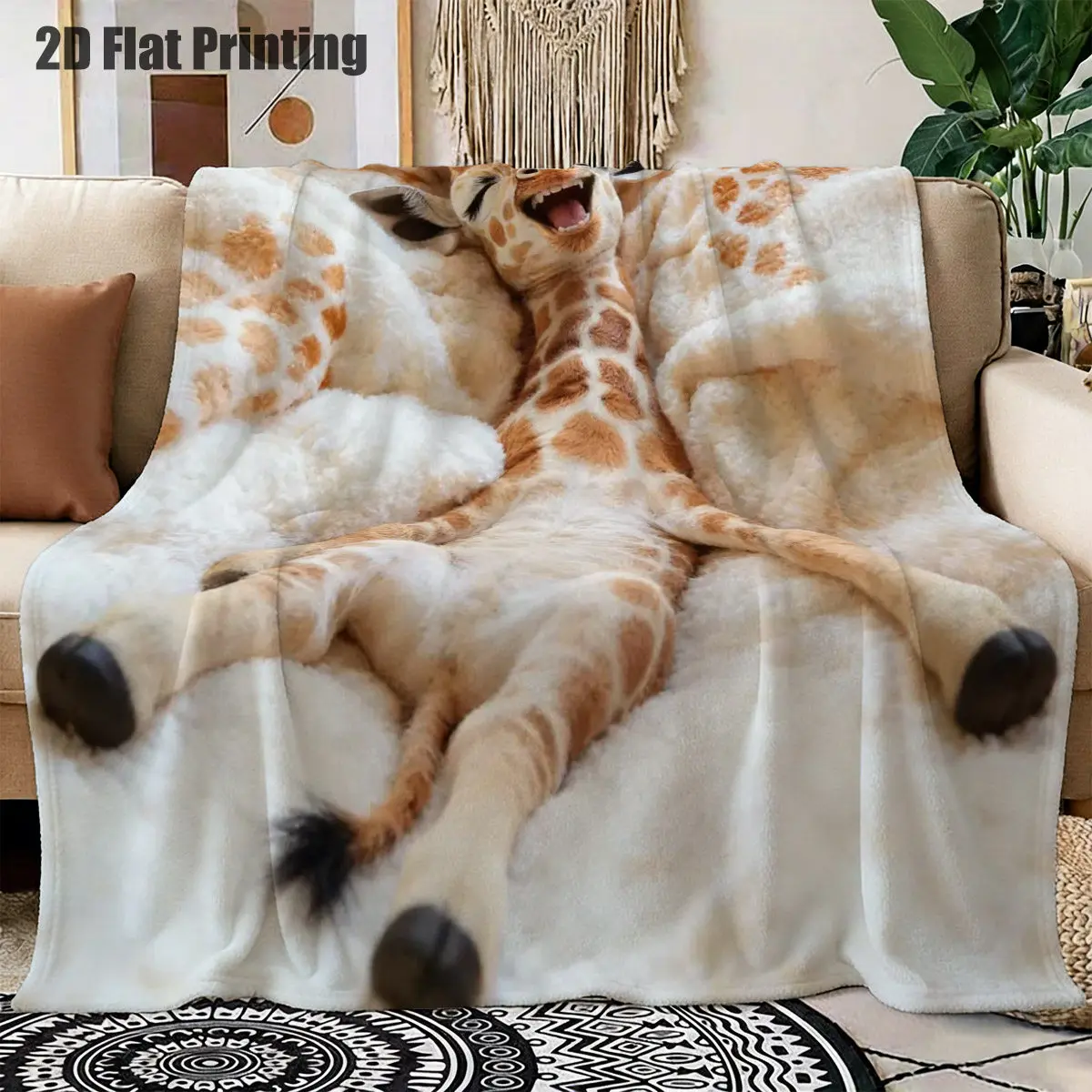 Cute Giraffe Print Throw Blanket for Couch Bedding Plush Cozy Living Room Decor Gift