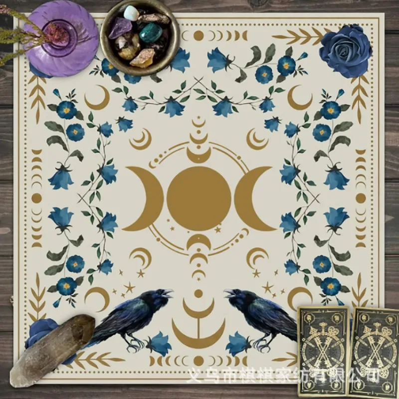 VIKAMA Tarot tablecloth, moon phase flower tarot board game decorative pad, Bohemian tablecloth, dirt-resistant home decoration
