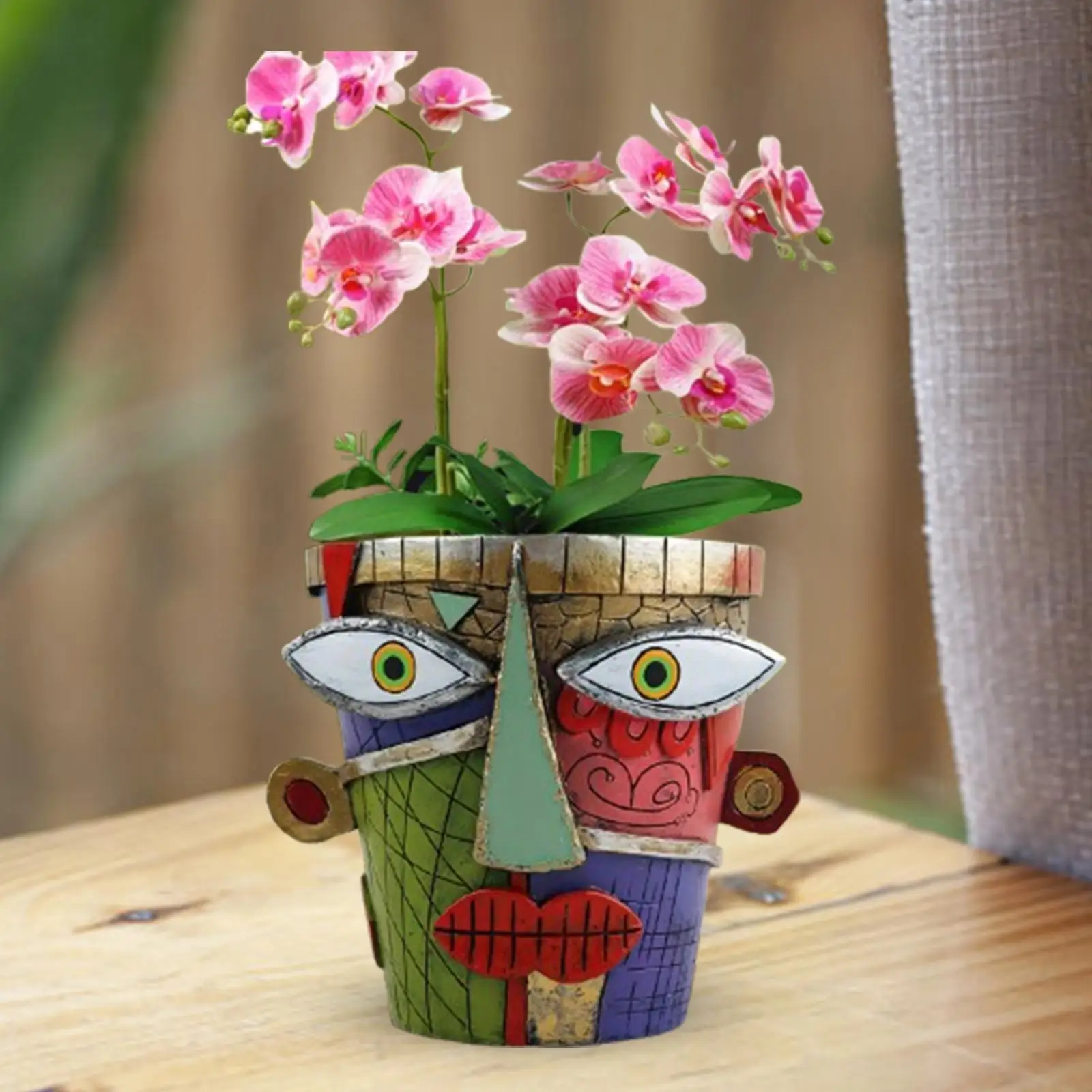 Abstract Face Plant Pot Garden Farmhouse Figurine Desk Bedroom Container Display Living Room Patio Balcony Resin Statue Ornament