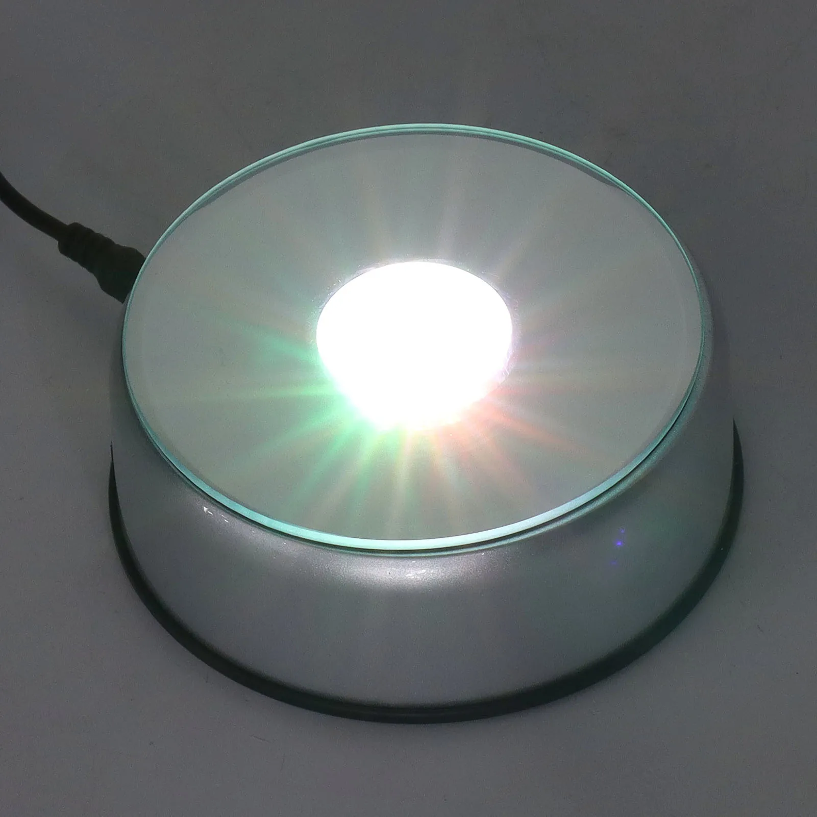 Display Rotating Stand Rotating Display Stand 360° Rotating LED Lights 80 Seconds Per Lap LED Display Base for Cups Crystals