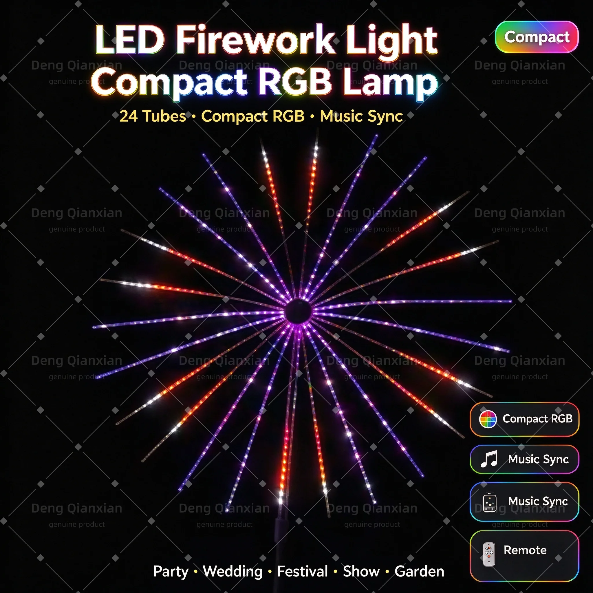 Waterproof RGB Firework Lights, Sound Sync Dancing, Dual Speakers, App Custom Scenes, Bluetooth, Holiday Courtyard