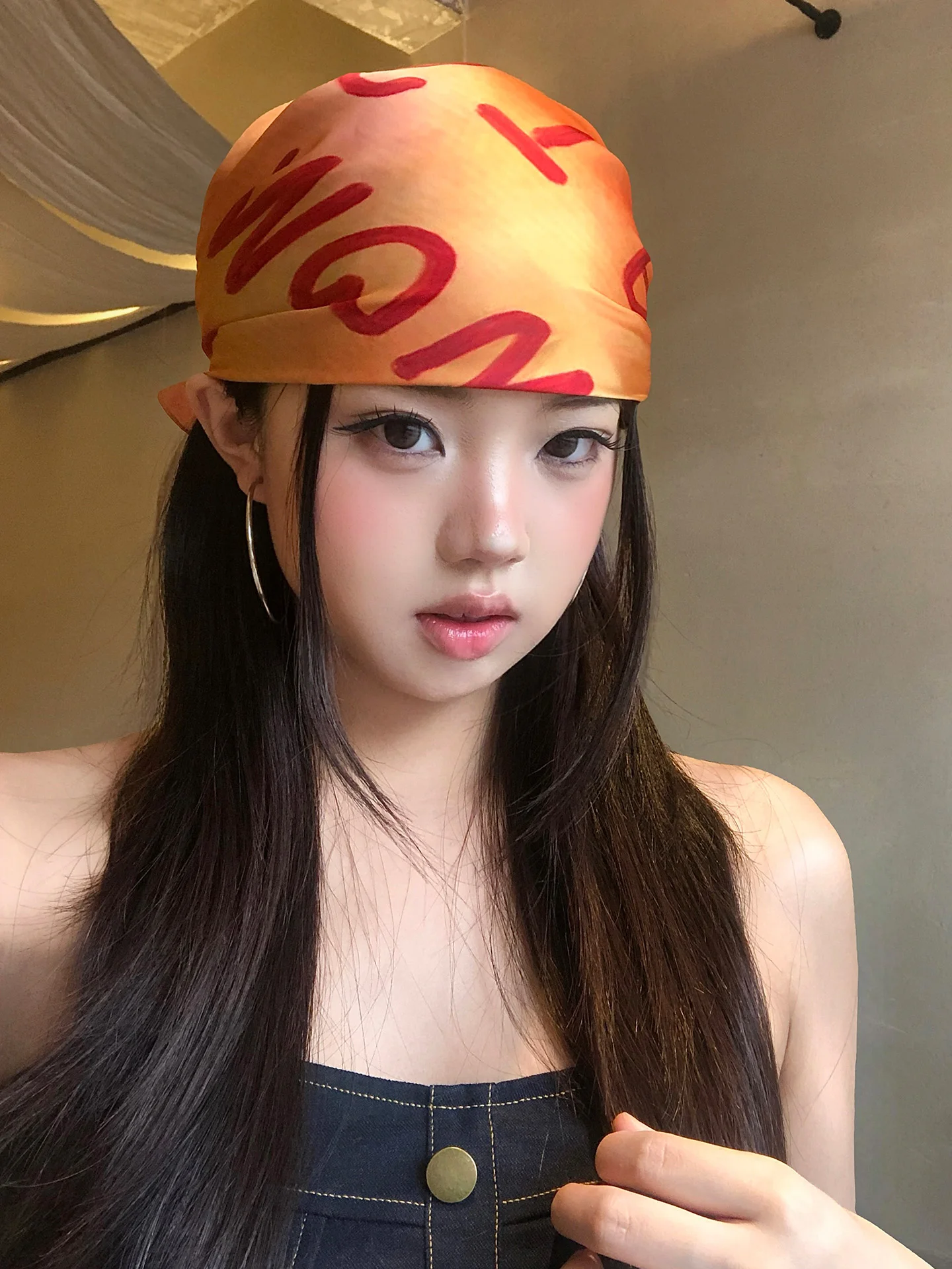 Retro American Graffiti Scarf Headscarf for Women Cool Spicy Girl Style Decorative Small Tie Fashionable All-Match Accessories