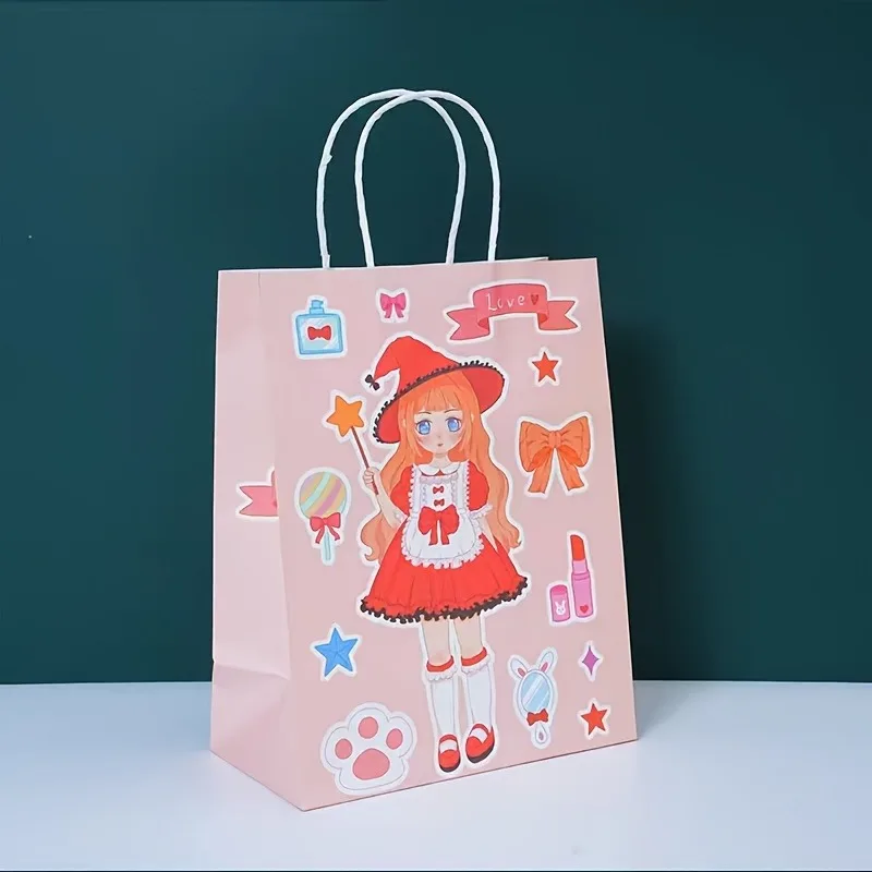10PCS Custom Pink Kawaii Anime Girl Paper Bag Cute Decor Gift Shopping Handbag Fast Delivery