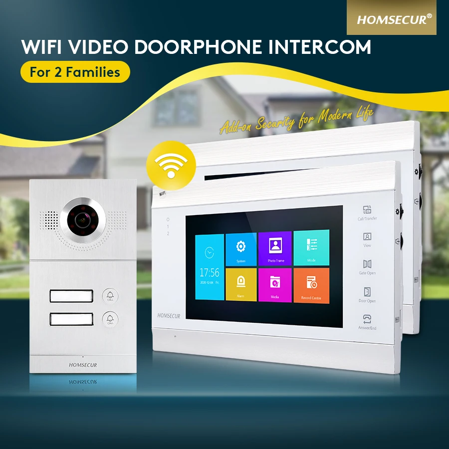 HOMSECUR WIFI Video Doorbell Intercom External Memory Recording&Photo Auto Snapshot Door Unlock 2 Families HD