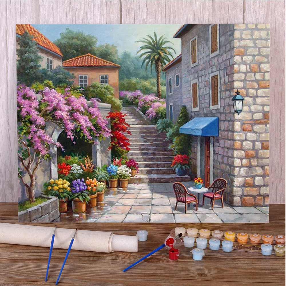 Landscape Wonderful Town Coloring By Numbers Painting Complete Kit Oil Paints 50*70 Boards By Numbers Loft Wall Picture For Kids