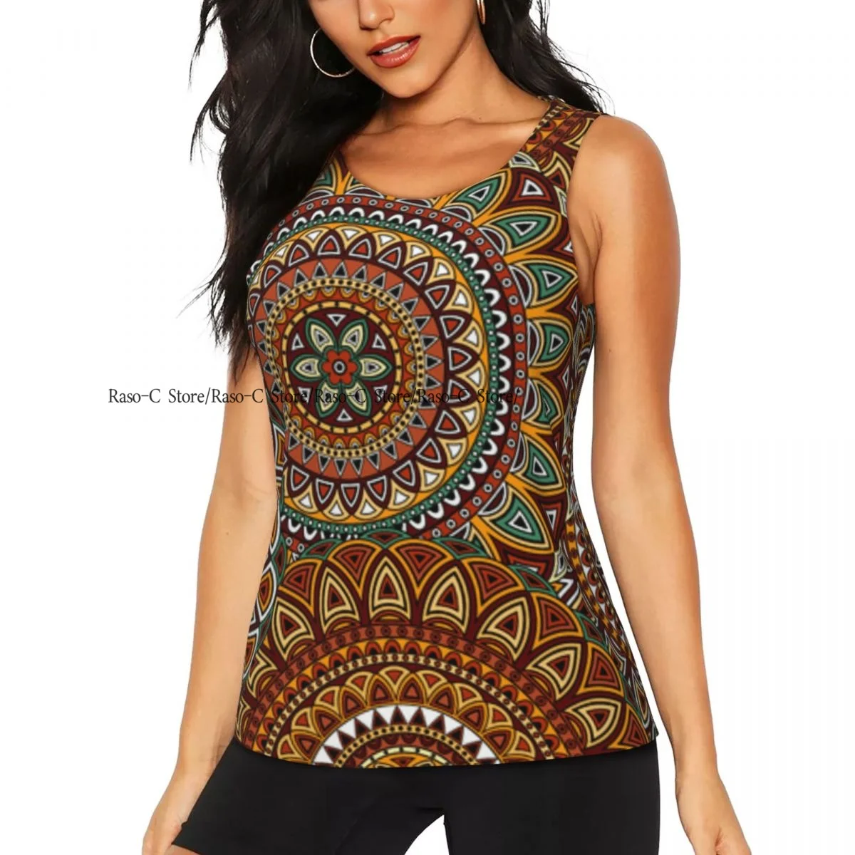 Women Fitness Sexy Yoga Vest Ethnic Floral Mandala Print Gym Sports Top Tank Female