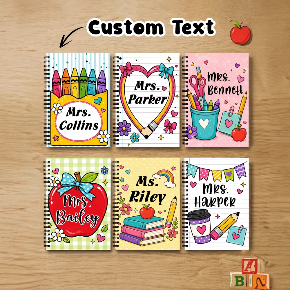 Personalized Custom Text Spiral Notebook,Custom Name Notebook,Multi Style Pattern Wire bound Journal,Teacher Appreciation Gift